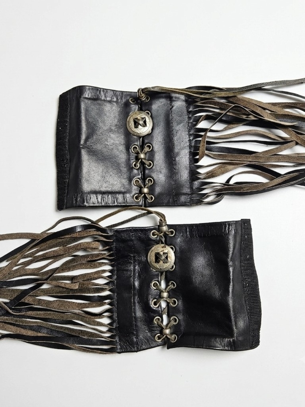 Vintage Black Leather Fringe Boot Wraps w/ Silver Conchos - Picture 3 of 12